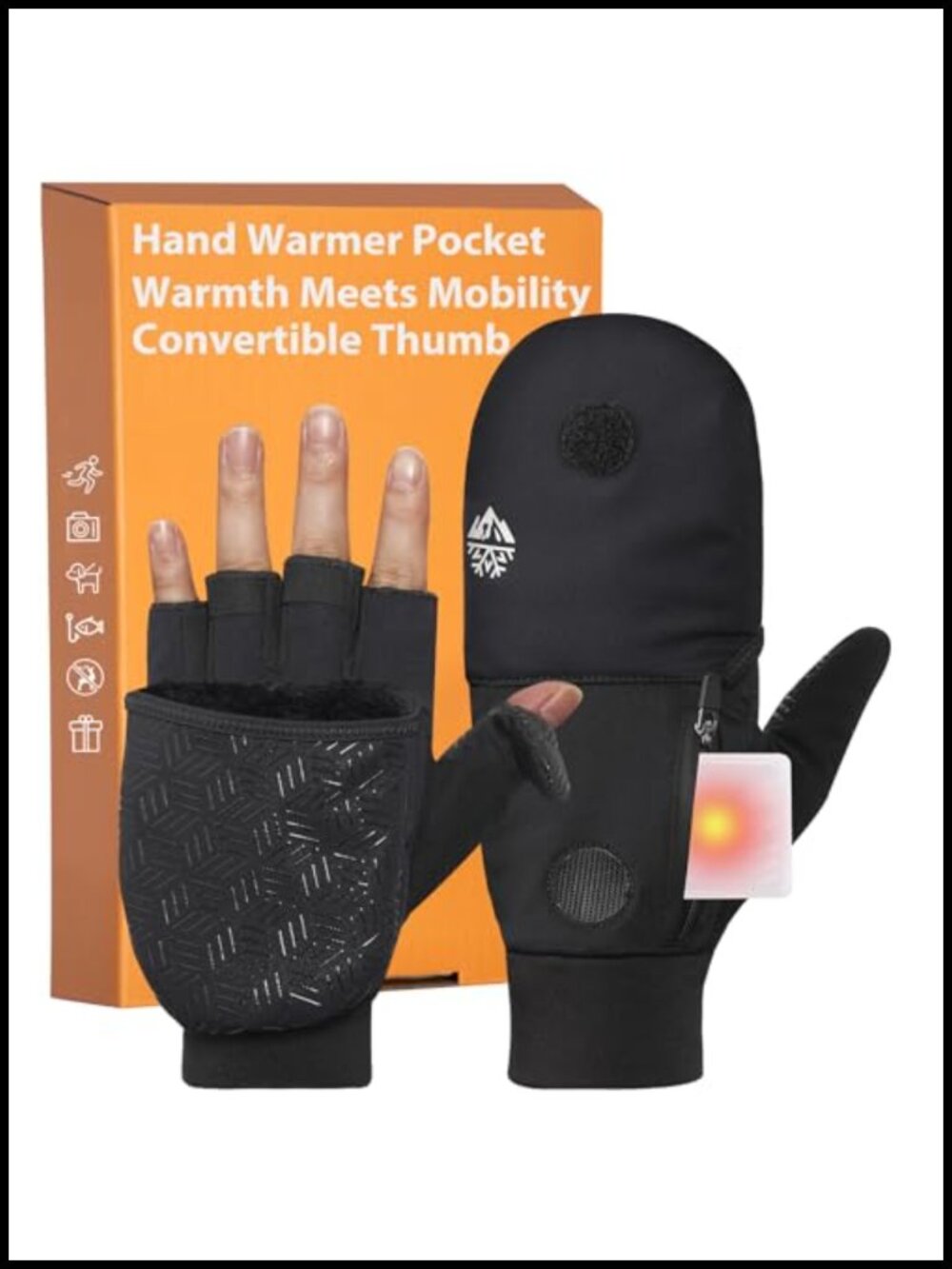 Convertible Fingerless Mittens with Hand Warmer Pocket Fleece Lined